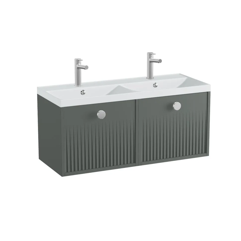 Vado Safari 1000mm Fluted Wall Hung Vanity Unit & Double Basin