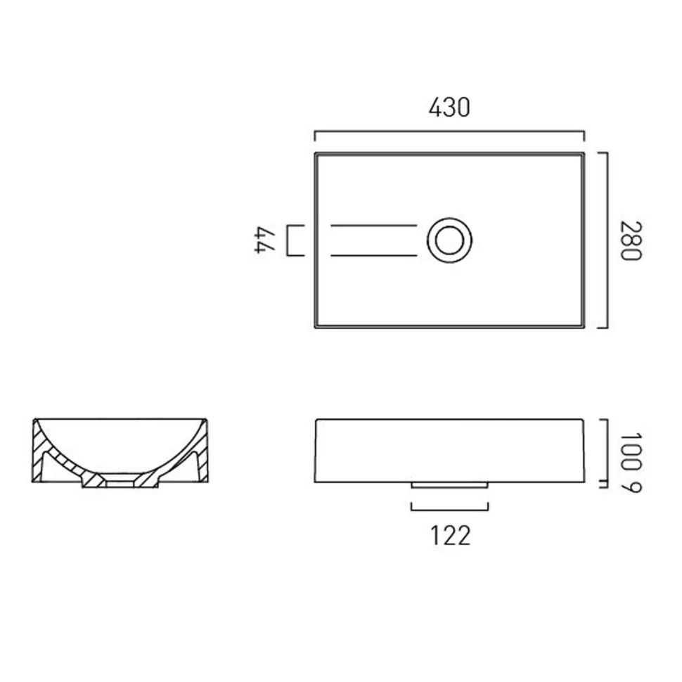 Vado Safari Rectangular Smooth Countertop Basin
