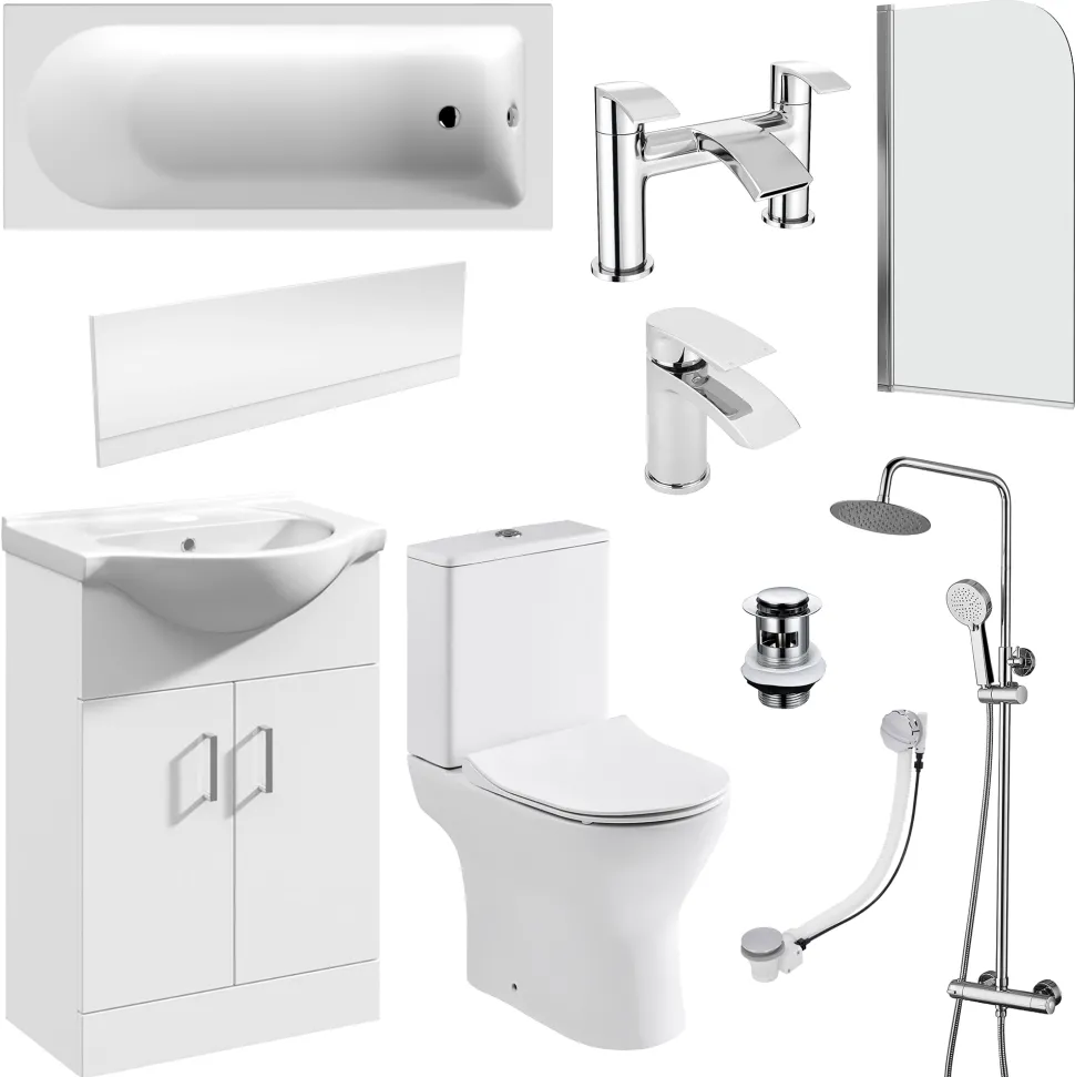 Vellamo Alpine Complete Bathroom Suite with Shower Bath & Rimless Toilet