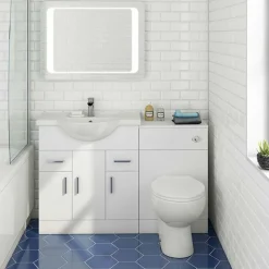 Vellamo Alpine 1250mm 3 Door Furniture Suite with Back to Wall Toilet & Concealed Cistern - Gloss White