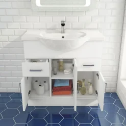 Vellamo Alpine 1350mm 3 Door Furniture Suite with Back to Wall Toilet & Concealed Cistern - Gloss White