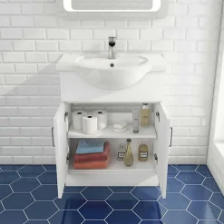 Vellamo Alpine 550mm Floorstanding Vanity Unit & Basin - Gloss White