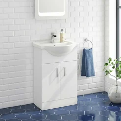 Vellamo Alpine 550mm Floorstanding Vanity Unit & Basin - Gloss White