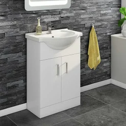 Vellamo Alpine 550mm Floorstanding Vanity Unit & Basin - Gloss White