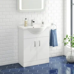 Vellamo Alpine 650mm Floorstanding Vanity Unit & Basin - Gloss White