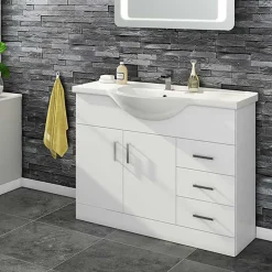 Vellamo Alpine 1060mm Floorstanding Vanity Unit & Basin - Gloss White