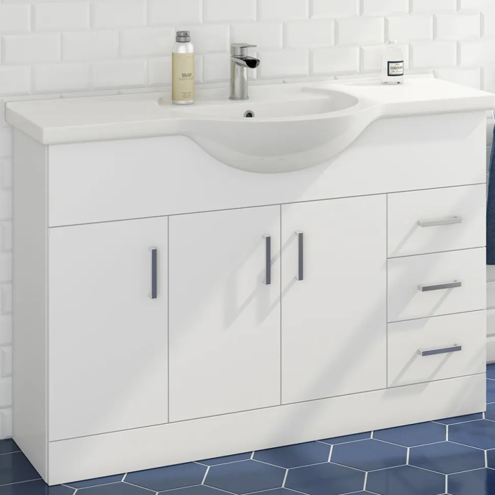 Vellamo Alpine 1200mm White Gloss Floor Standing Vanity Unit & Basin