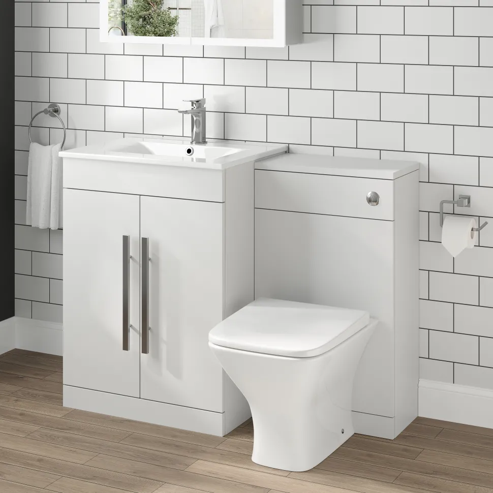 Vellamo Aspire 1100mm 2 Door Combination Basin & Toilet Unit - Gloss White