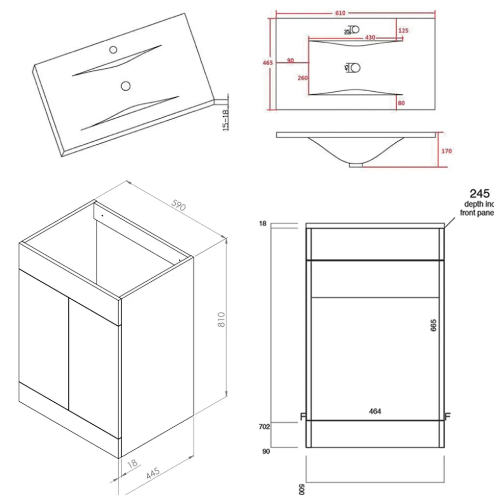 Vellamo Aspire 1100mm 2 Door Combination Basin & Toilet Unit - Gloss White