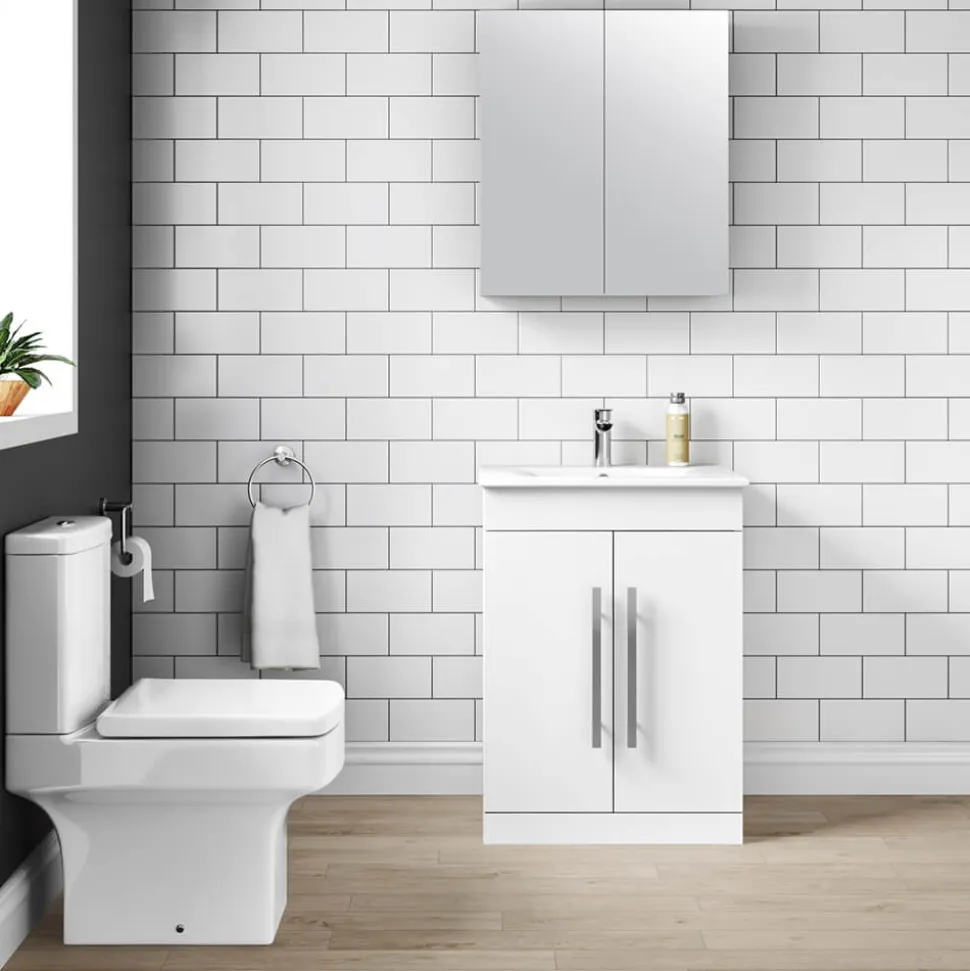 Vellamo Aspire 600mm Floorstanding 2 Door Vanity Unit & Thin Ceramic Basin
