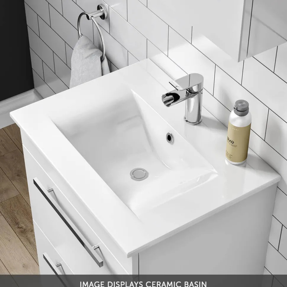 Vellamo Aspire 600mm Floorstanding 2 Door Vanity Unit & Thin Ceramic Basin