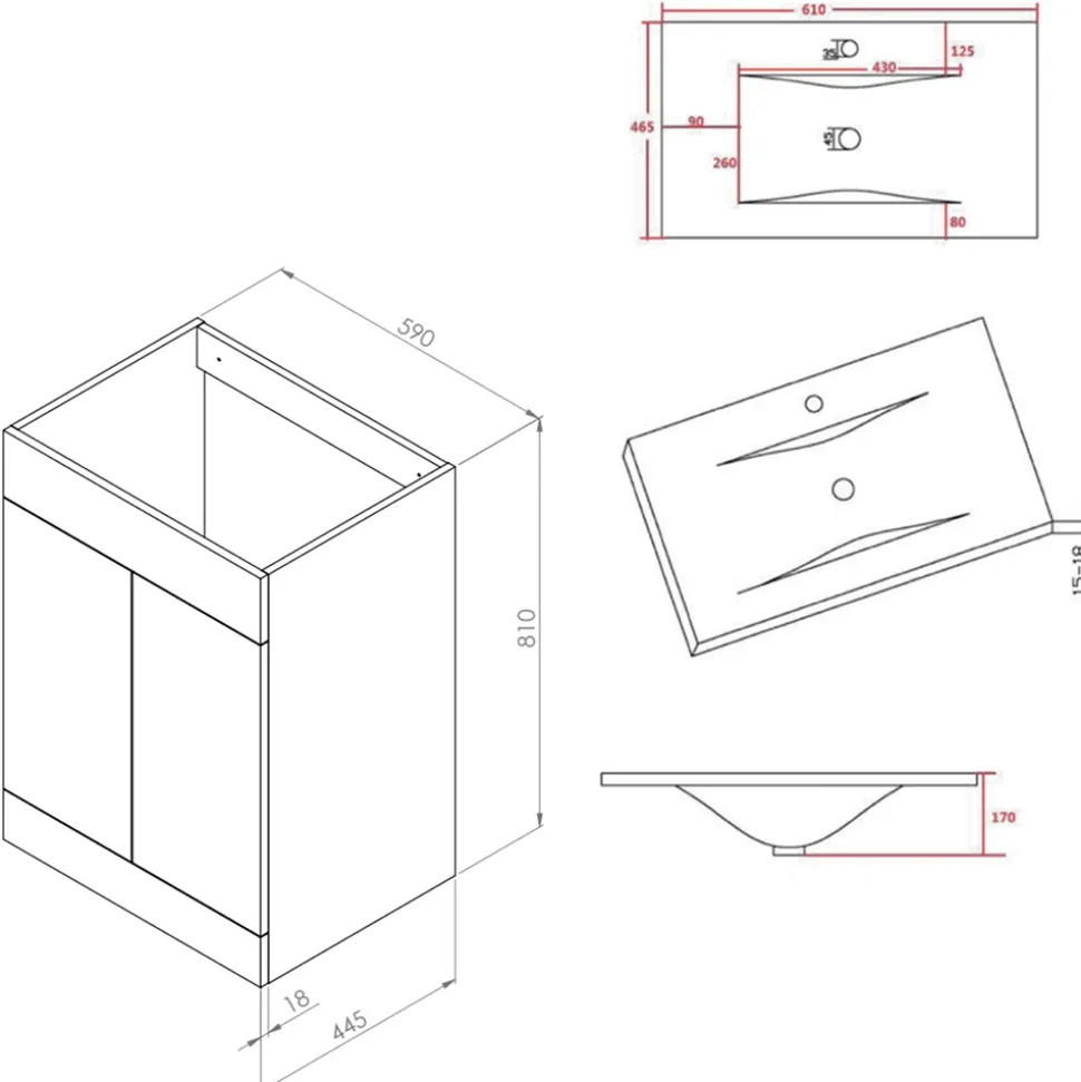 Vellamo Aspire 600mm Floorstanding 2 Door Vanity Unit & Thin Ceramic Basin