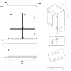 Vellamo Aspire 600mm Floorstanding 2 Door Vanity Unit & Ceramic Basin with Matt Black Handles & Overflow Cover