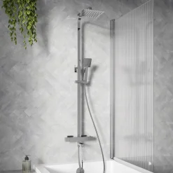 Vellamo Blox Exposed 3 Outlet Rigid Riser Thermostatic Shower Set with Integrated Bath Spout