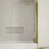 Vellamo Brushed Brass Curved Corner Single Hinged Bath Screen - 1435 x 775mm
