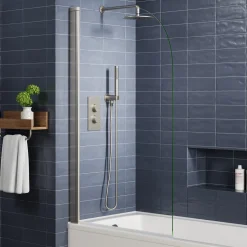 Vellamo Brushed Nickel Curved Corner Single Hinged Bath Screen - 1400 x 800mm