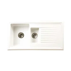 Vellamo Ceramic 1.5 Bowl Inset Kitchen Sink with Reversible Drainer & Waste Kit - 1010 x 530mm