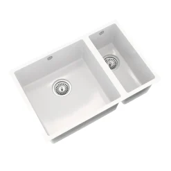 Vellamo Ceramic-Style Gloss White Composite Inset / Undermount 1.5 Bowl Kitchen Sink & Waste - 670 x 440mm