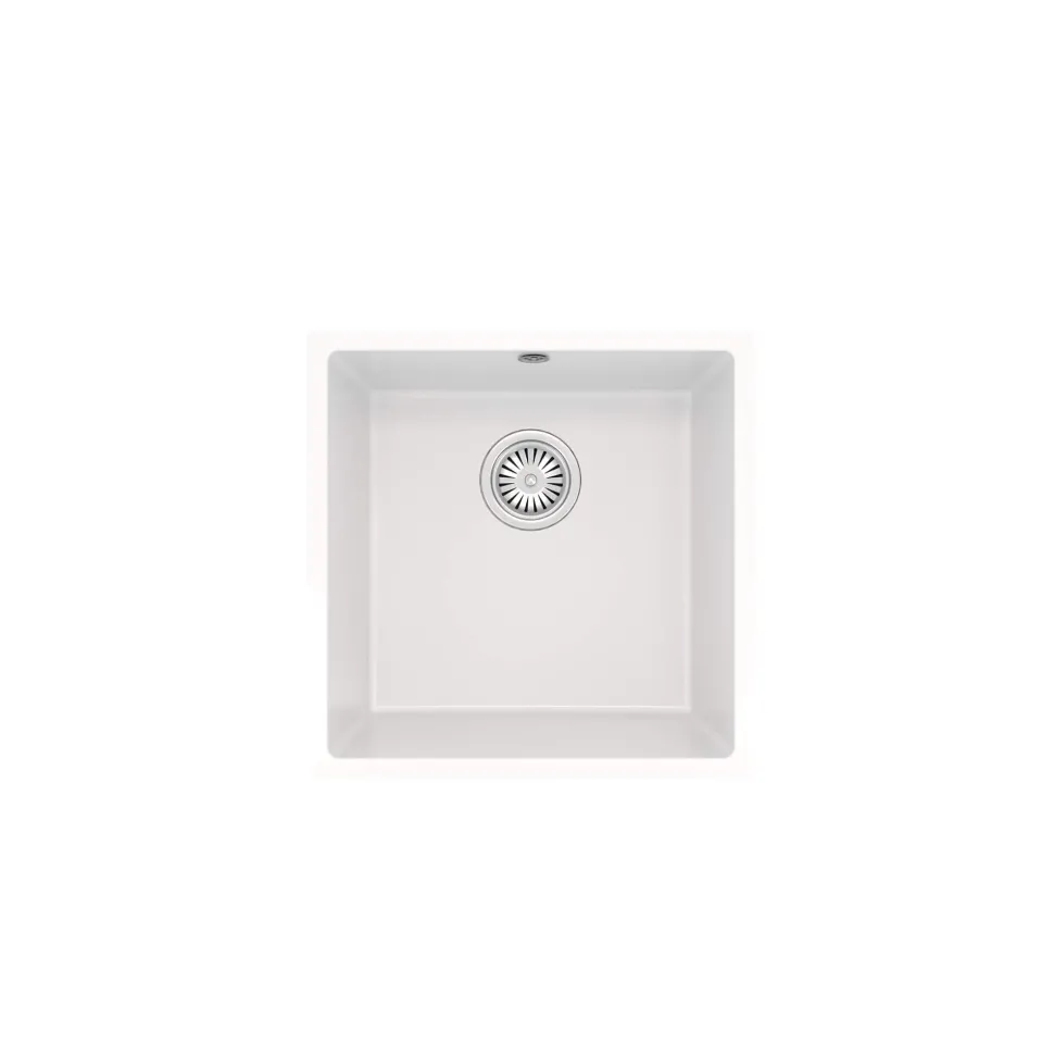 Vellamo Ceramic-Style Gloss White Composite Inset / Undermount 1 Bowl Kitchen Sink & Waste - 440 x 440mm