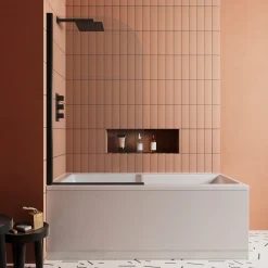 Vellamo City 6mm Matt Black Curved Corner Hinged Bath Screen - 1430 x 770mm