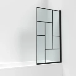 Vellamo City 6mm Matt Black Hinged Abstract Bath Screen - 1430 x 790mm
