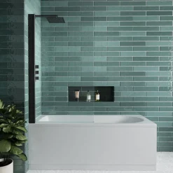 Vellamo City 6mm Matt Black Square Corner Hinged Bath Screen - 1430 x 770mm