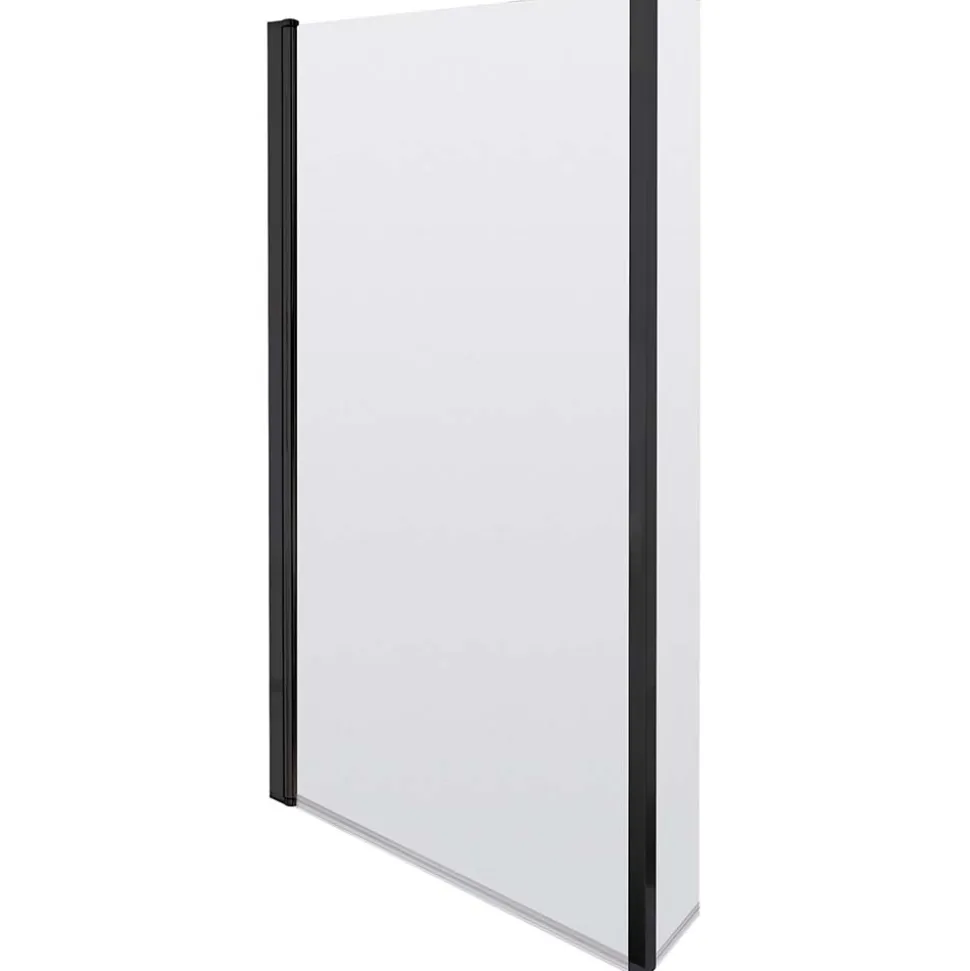 Vellamo City 6mm Matt Black Square Corner Hinged Bath Screen With Fixed Return - 1430 x 780mm