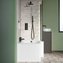 Vellamo City 6mm Matt Black Square Corner Hinged Bath Screen With Fixed Return - 1430 x 780mm