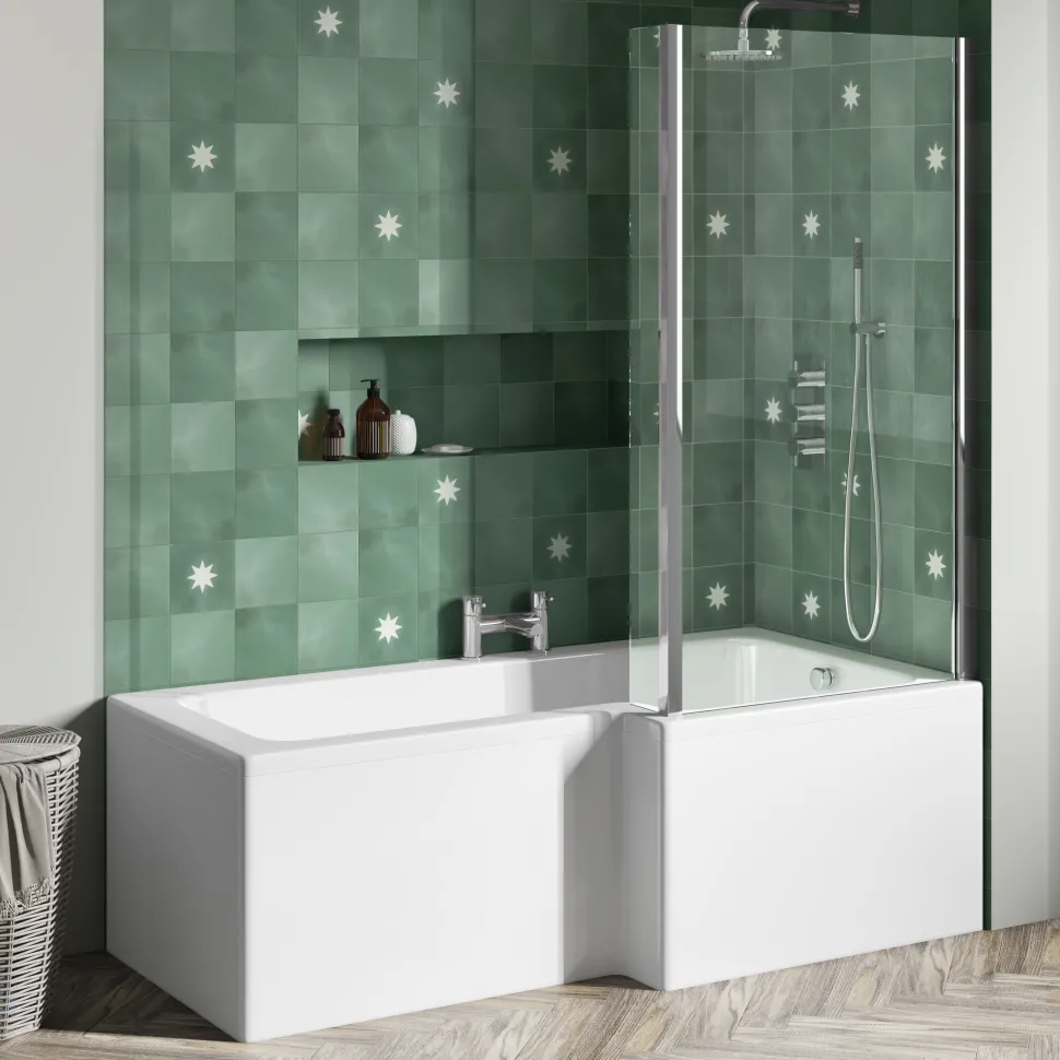 Vellamo Connect Full Bathroom Suite with 1700mm L Shaped Shower Bath