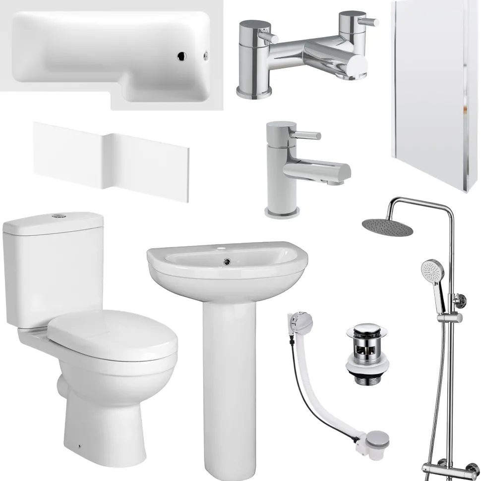 Vellamo Connect Full Bathroom Suite with 1700mm L Shaped Shower Bath