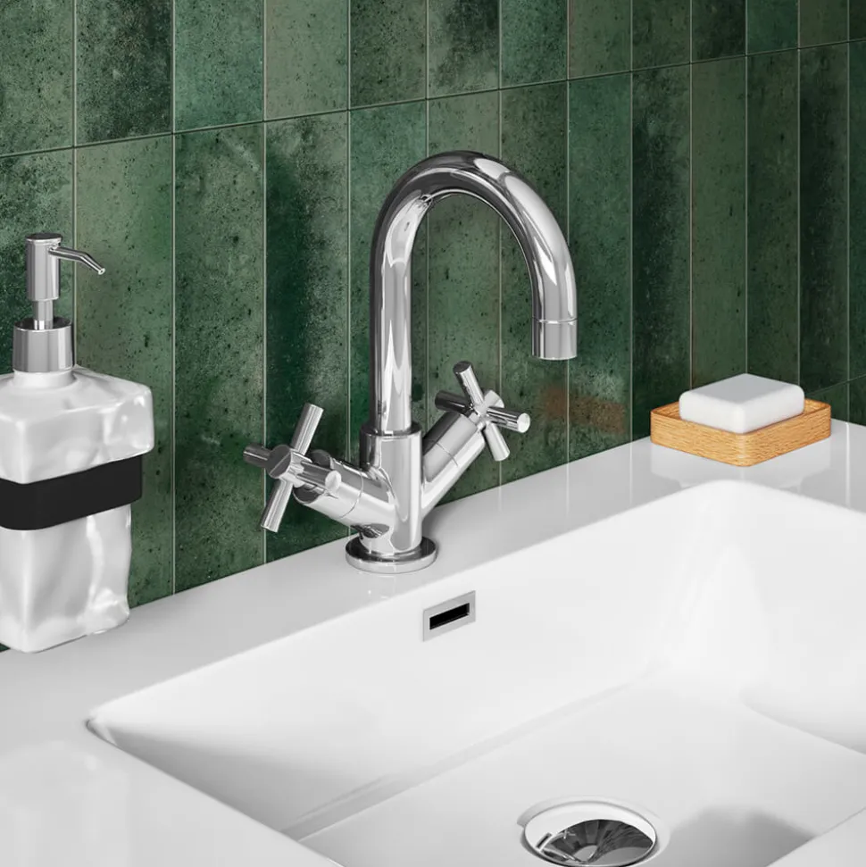 Vellamo Cross Basin Mixer Tap & Waste
