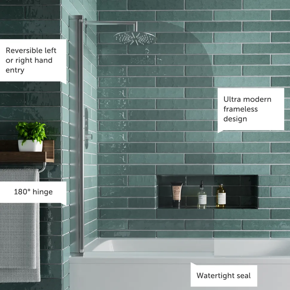 Vellamo Curved Corner Single Hinged Bath Screen - 1400 x 800mm