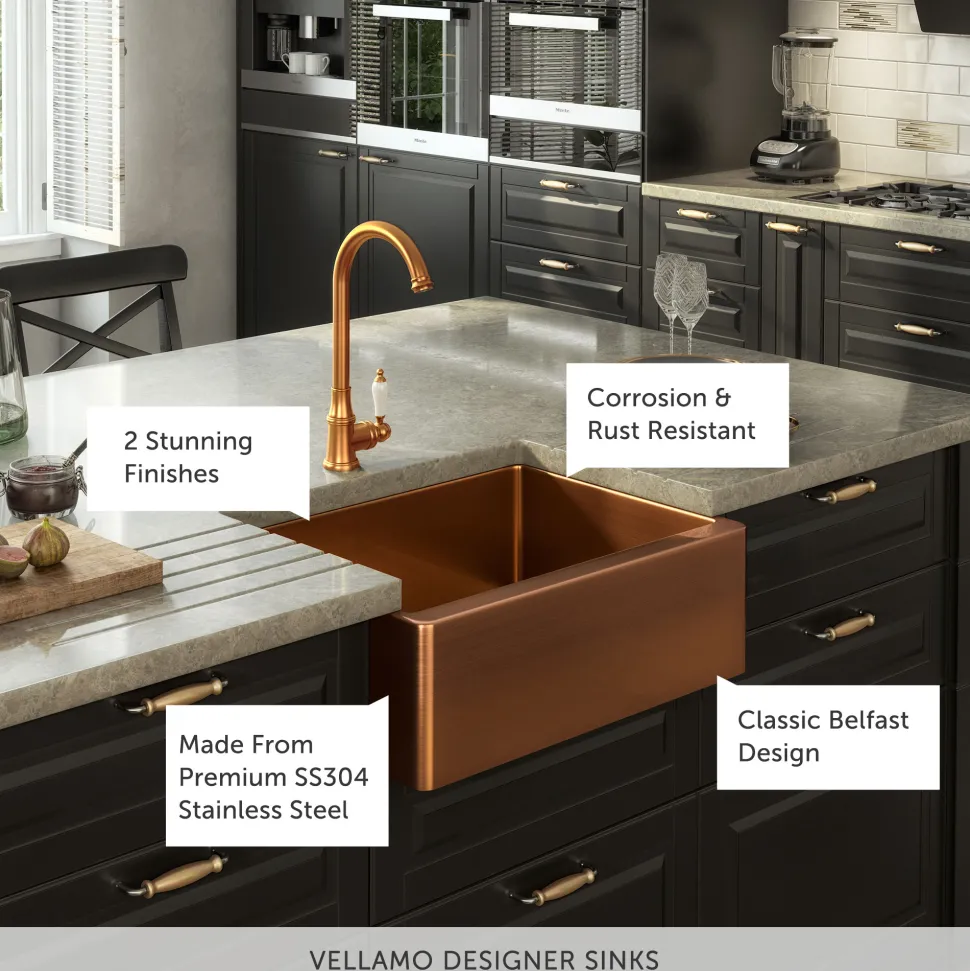 Vellamo Designer Belfast Single Bowl Stainless Steel Kitchen Sink & Waste - 600 x 450mm