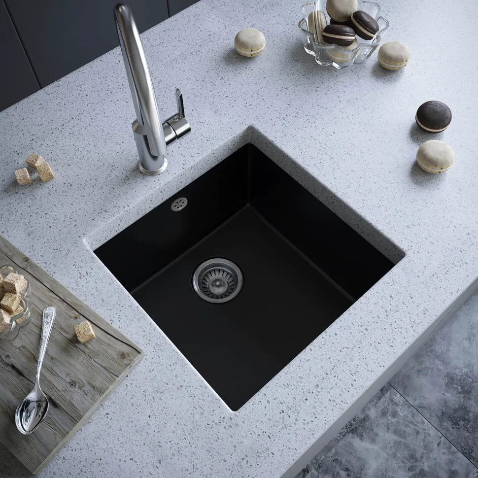 Vellamo Designer 1 Bowl Comite Composite Inset/Undermount Kitchen Sink & Waste - 440 x 440mm