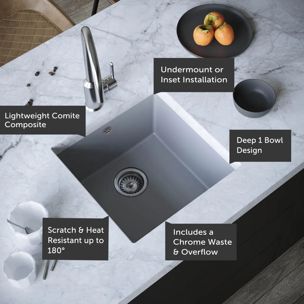 Vellamo Designer 1 Bowl Comite Composite Inset/Undermount Kitchen Sink & Waste - 440 x 440mm