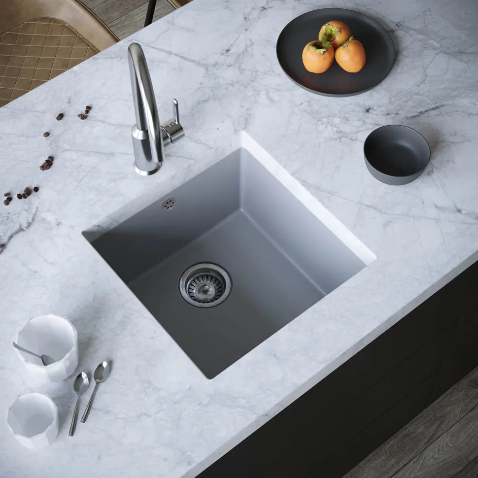 Vellamo Designer 1 Bowl Comite Composite Inset/Undermount Kitchen Sink & Waste - 440 x 440mm