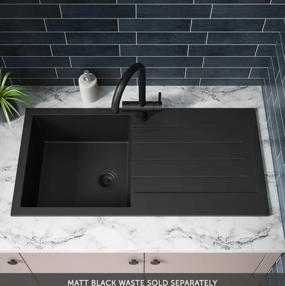 Vellamo Designer 1 Bowl Comite Composite Kitchen Sink & Waste with Reversible Drainer - 1000 x 500mm