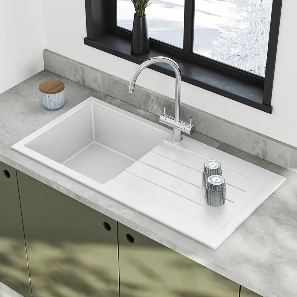 Vellamo Designer 1 Bowl Comite Composite Kitchen Sink & Waste with Reversible Drainer - 1000 x 500mm