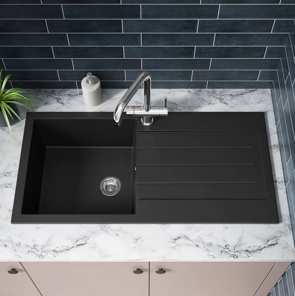 Vellamo Designer 1 Bowl Comite Composite Kitchen Sink & Waste with Reversible Drainer - 1000 x 500mm