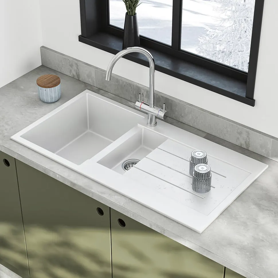 Vellamo Designer 1.5 Bowl Comite Composite Kitchen Sink & Waste with Reversible Drainer - 1000 x 500mm