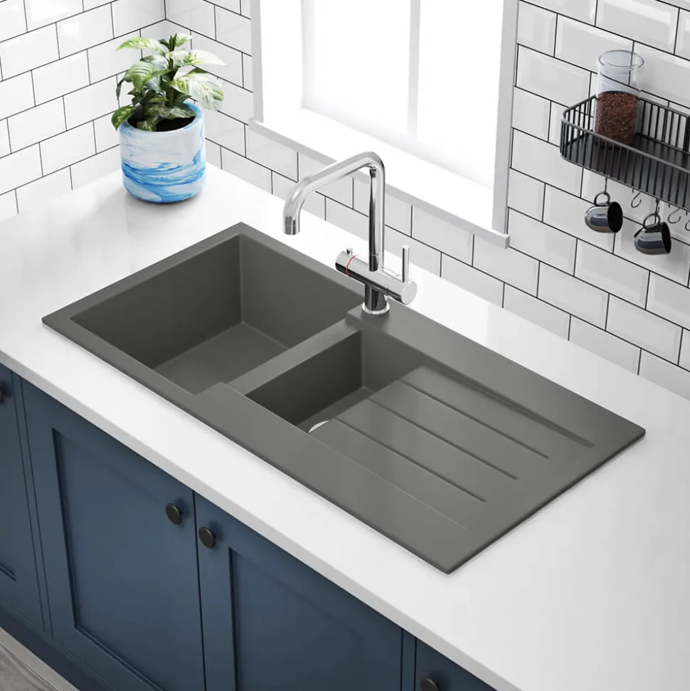Vellamo Designer 1.5 Bowl Comite Composite Kitchen Sink & Waste with Reversible Drainer - 1000 x 500mm