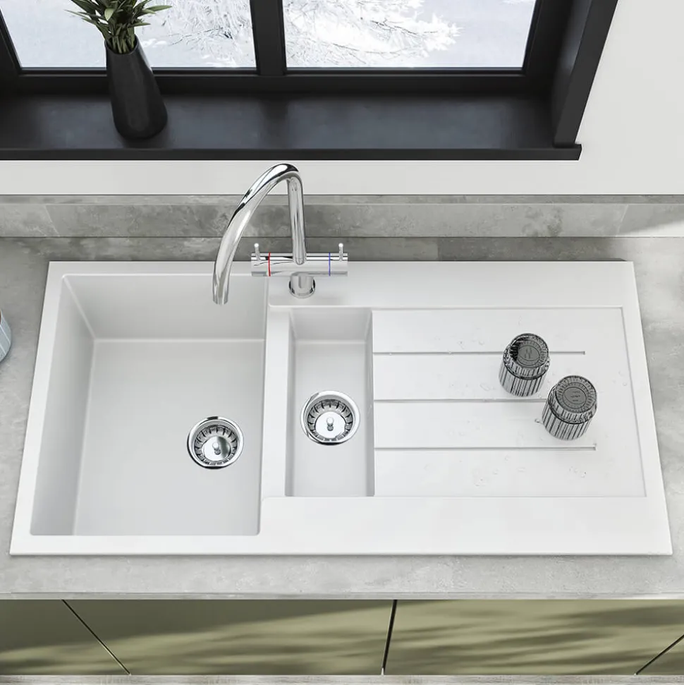 Vellamo Designer 1.5 Bowl Comite Composite Kitchen Sink & Waste with Reversible Drainer - 1000 x 500mm