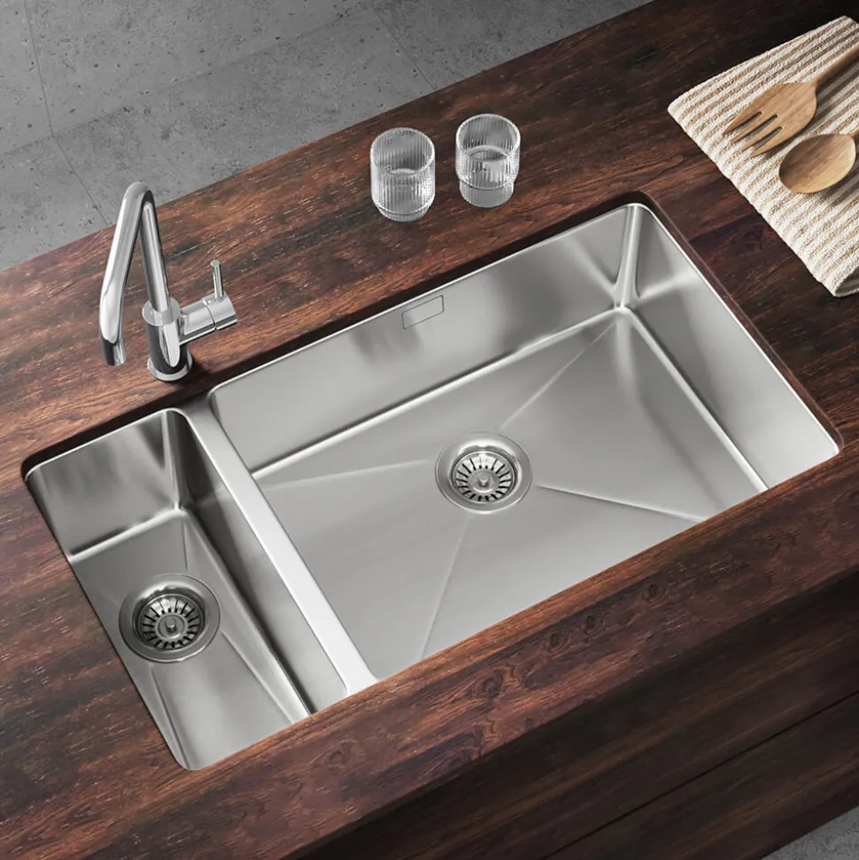 Vellamo Designer 1.5 Bowl Inset/Undermount Stainless Steel Kitchen Sink & Waste Kit - 800 x 440mm