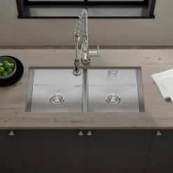 Vellamo Edge 2 Bowl Inset/Undermount Stainless Steel Kitchen Sink & Waste Kit - 860 x 430mm