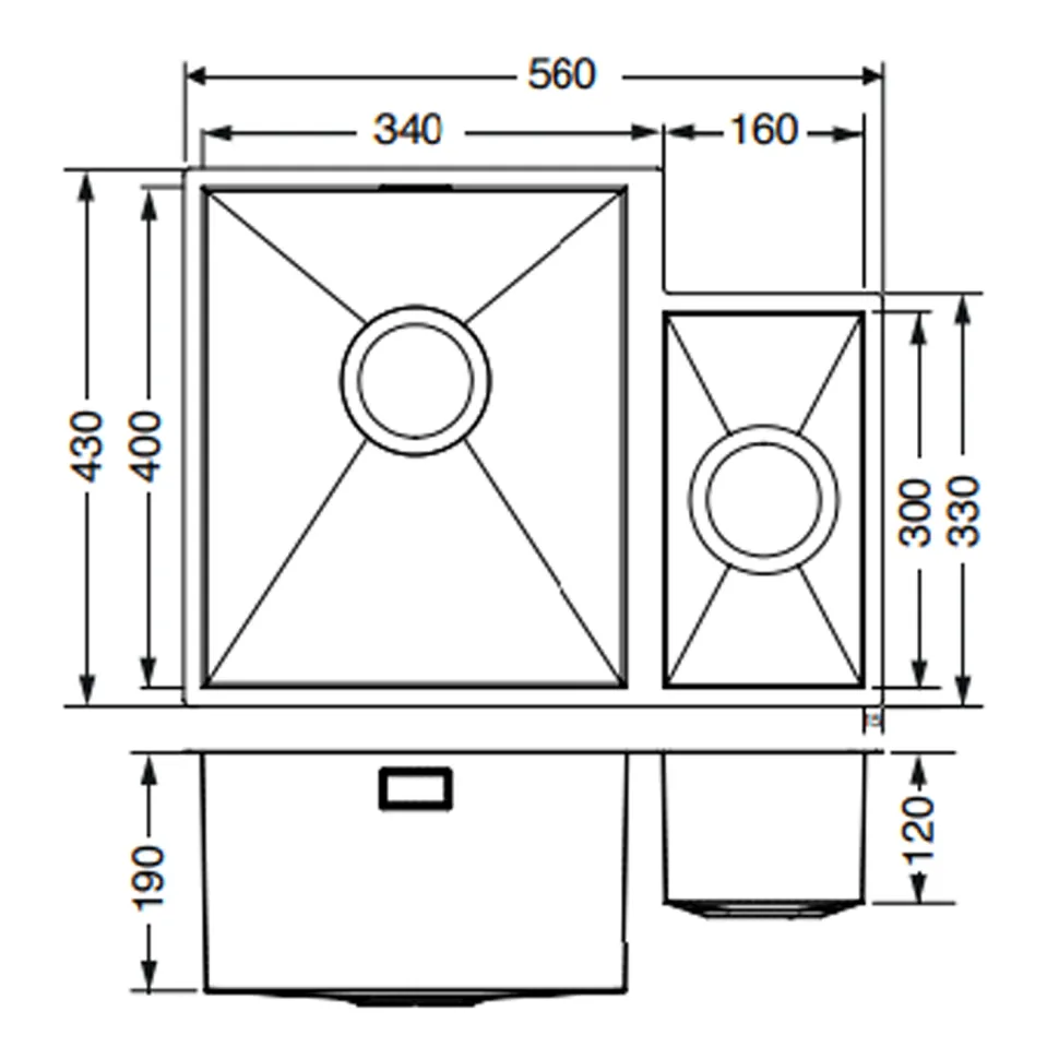 Vellamo Edge 1.5 Bowl Inset/Undermount Brushed Stainless Steel Kitchen Sink & Waste - 560 x 430mm