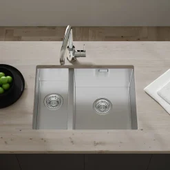 Vellamo Edge 1.5 Bowl Inset/Undermount Stainless Steel Kitchen Sink & Waste Kit - 580 x 430mm