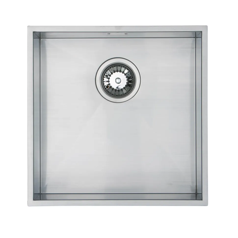 Vellamo Edge 1 Bowl Inset/Undermount Brushed Stainless Steel Kitchen Sink & Waste - 430 x 430mm