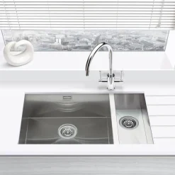 Vellamo Edge 1.5 Bowl Inset/Undermount Brushed Stainless Steel Kitchen Sink & Waste - 740 x 430mm