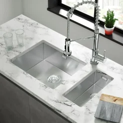 Vellamo Edge 0.5 Bowl Inset/Undermount Stainless Steel Kitchen Sink & Waste Kit - 210 x 430mm
