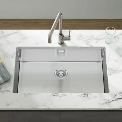 Vellamo Edge Extra Large 1 Bowl Inset/Undermount Stainless Steel Kitchen Sink & Waste Kit - 730 x 430mm